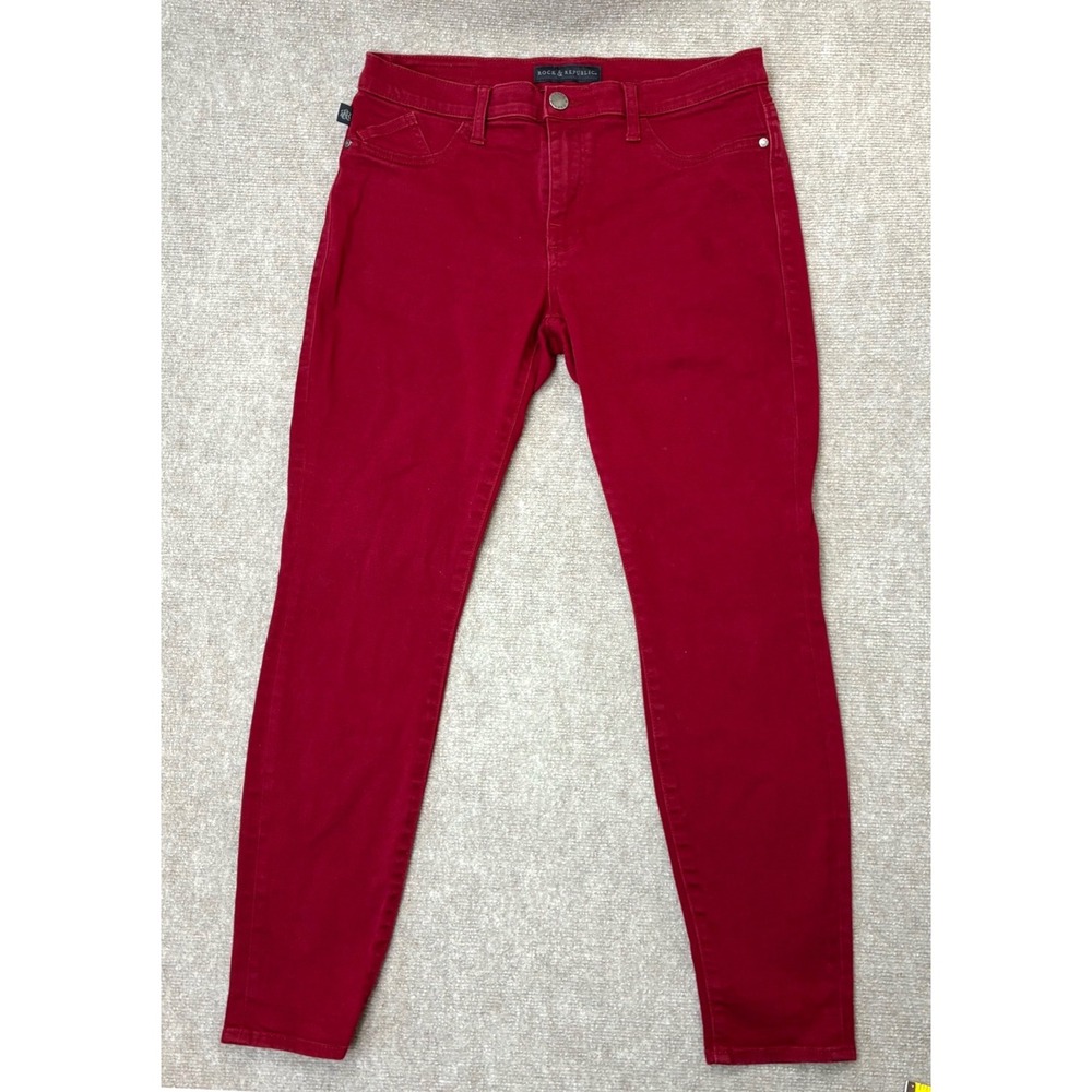 Rock & Republic Womens Maroon Skinny Jeans Stretch Denim Pants Size 10 33x28